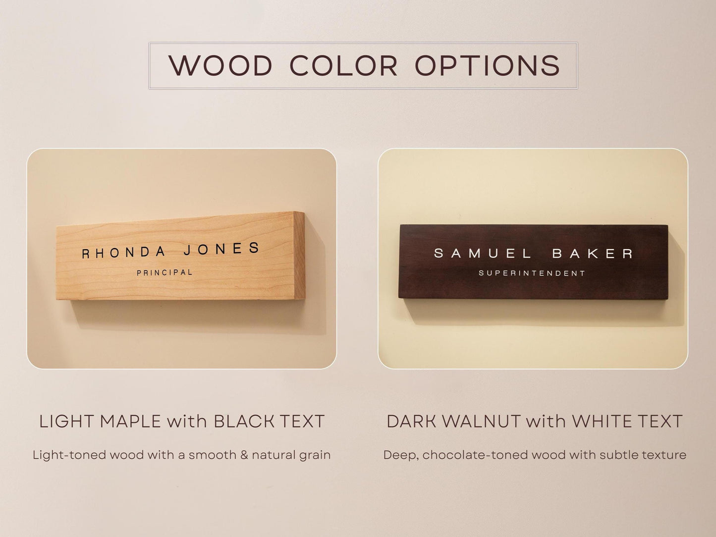 Stick On Wood Wall Name Plate (D3)- Personalized Door Office Sign New Job Room Label CEO Boss Staff Teacher Corporate Promotion Gift