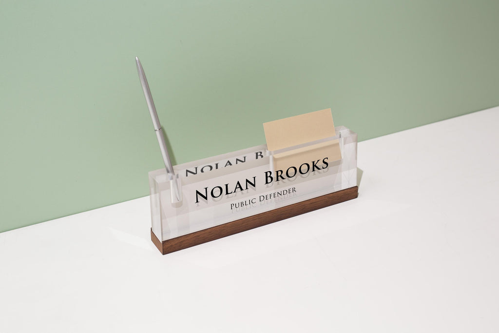 Pastel Acrylic Name Block w/ Slots (D4) - Custom Job Title Plaque Office Desk Pen Business Card Holder Company Staff Sign Doctor CEO Gifts