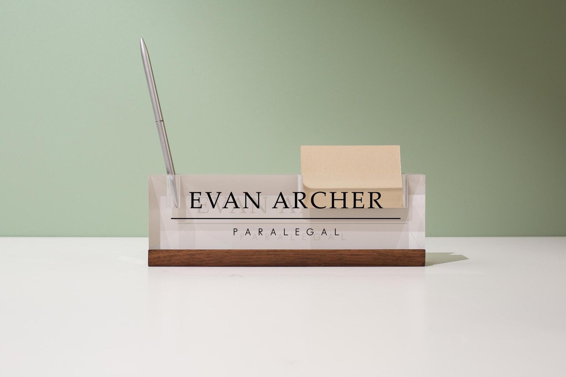 Pastel Acrylic Name Block w/ Slots (D1) - Custom Job Title Plaque Office Desk Pen Business Card Holder Company Staff Sign Doctor CEO Gifts