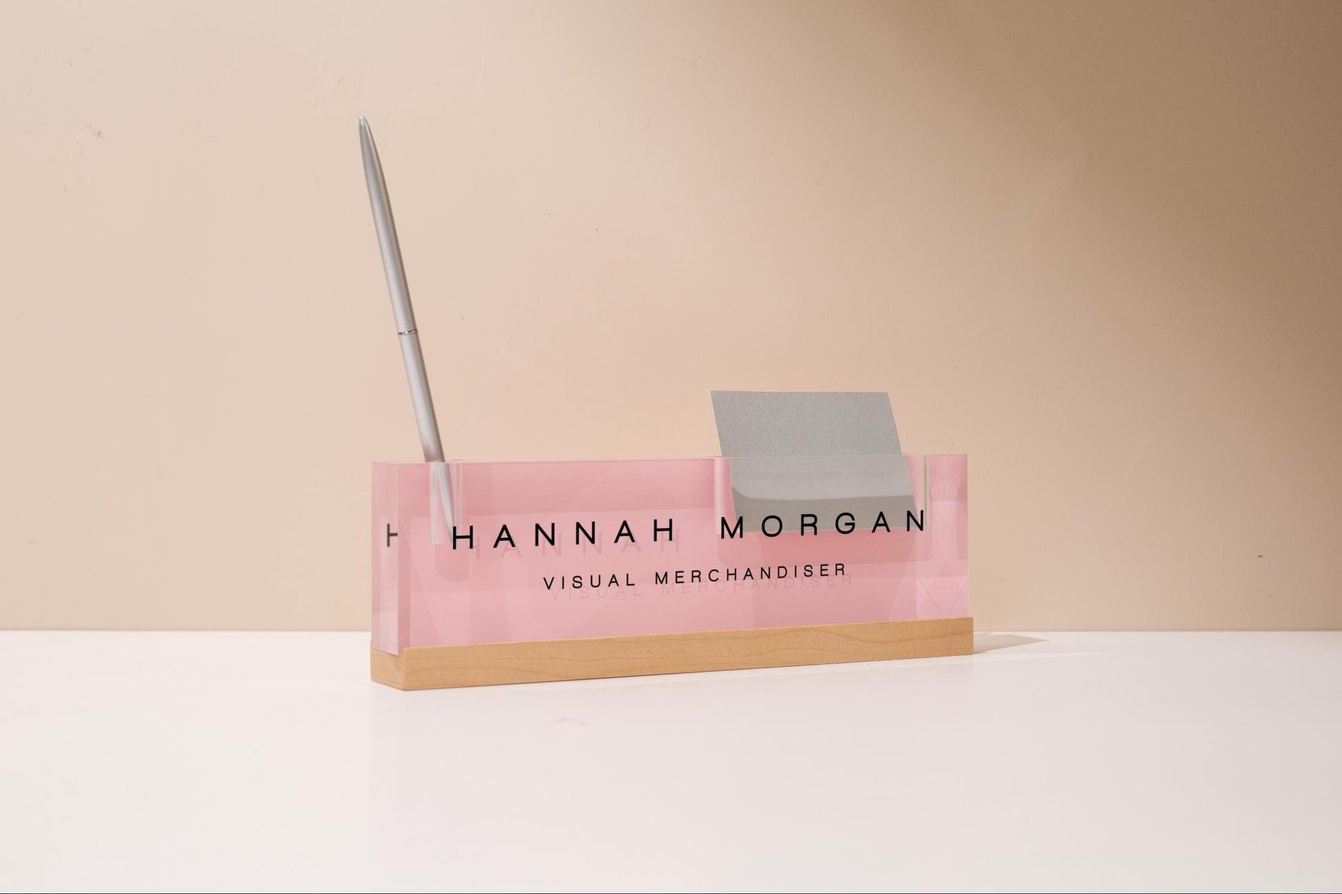 Pastel Acrylic Name Block w/ Slots (D3) - Custom Job Title Plaque Office Desk Pen Business Card Holder Company Staff Sign Doctor CEO Gifts