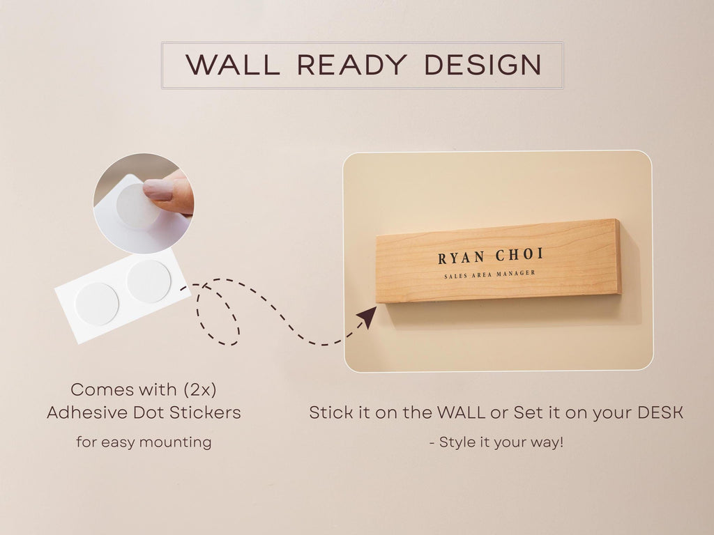 Stick On Wood Wall Name Plate (D1) - Personalized Door Office Sign New Job Room Label CEO Boss Staff Teacher Corporate Promotion Gift