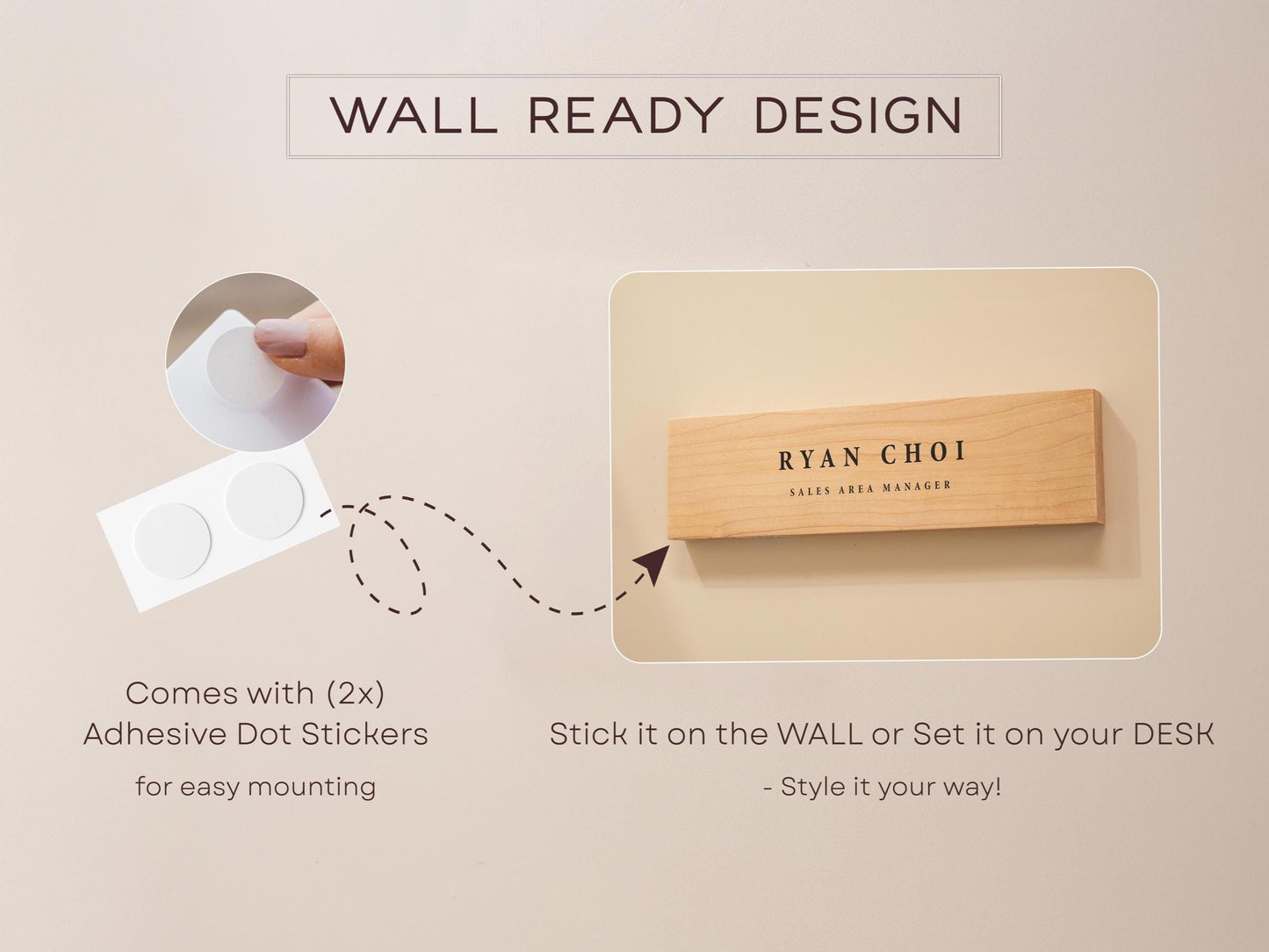 Stick On Wood Wall Name Plate (D1) - Personalized Door Office Sign New Job Room Label CEO Boss Staff Teacher Corporate Promotion Gift