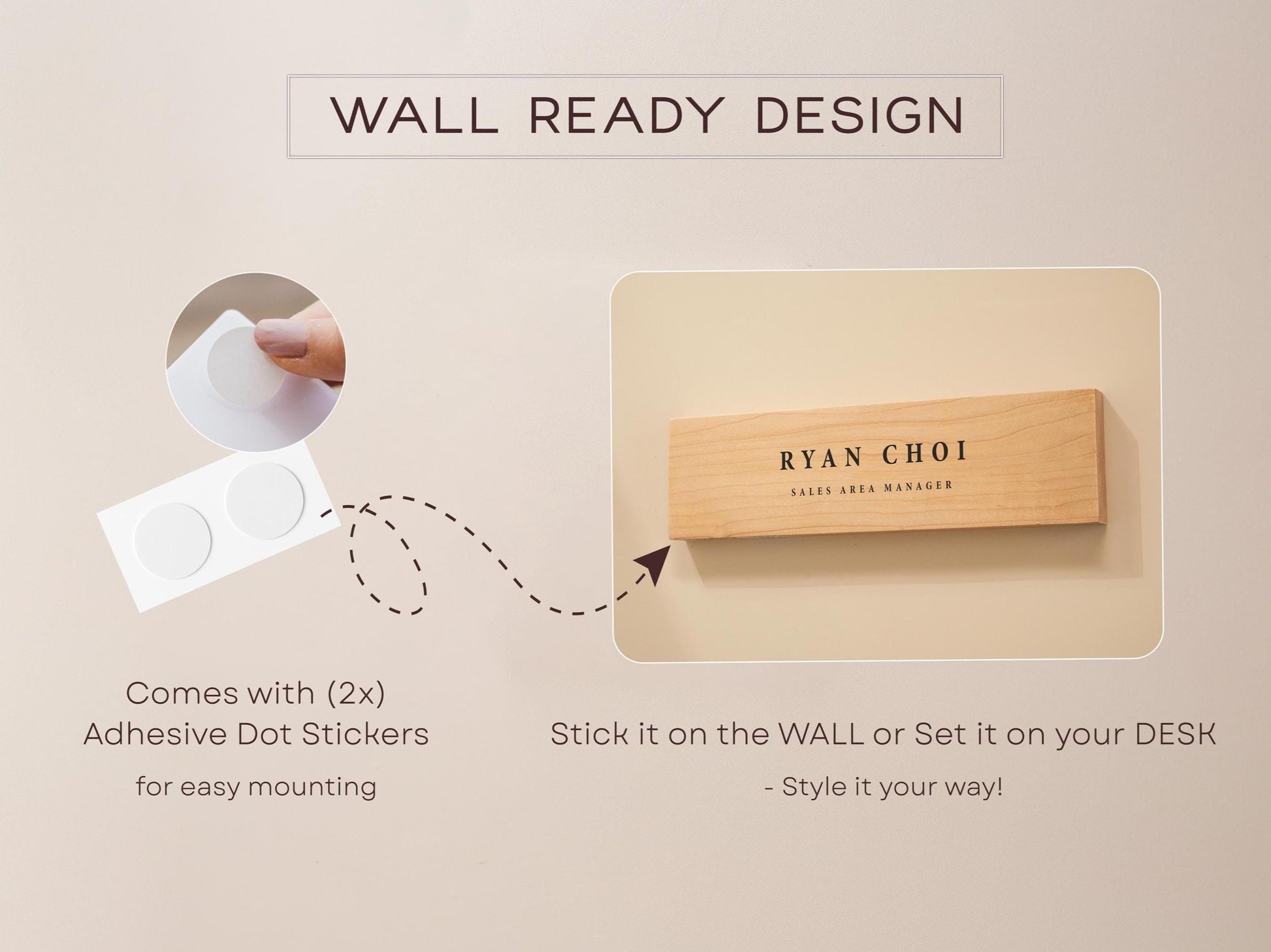 Stick On Wood Wall Name Plate (D1) - Personalized Door Office Sign New Job Room Label CEO Boss Staff Teacher Corporate Promotion Gift