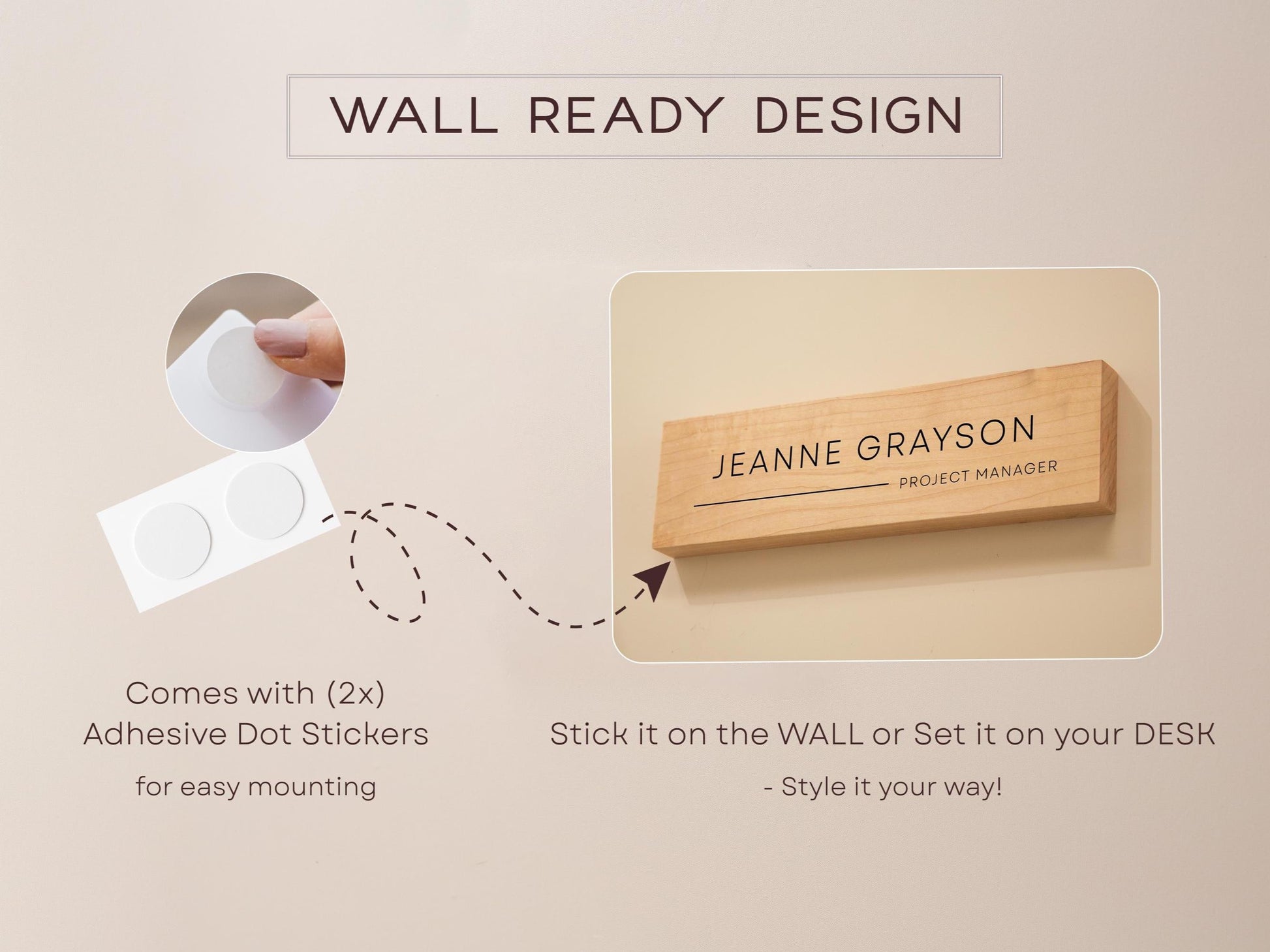 Stick On Wood Wall Name Plate (D4)- Personalized Door Office Sign New Job Room Label CEO Boss Staff Teacher Corporate Promotion Gift