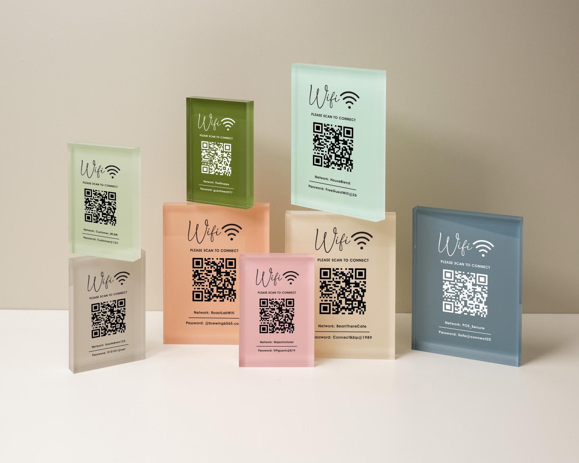 QR Code Wifi Pastel Acrylic Sign (W1) - Custom Network Internet Password Table Signage Hotel Small Business Office Salon Doctor Shop Signs