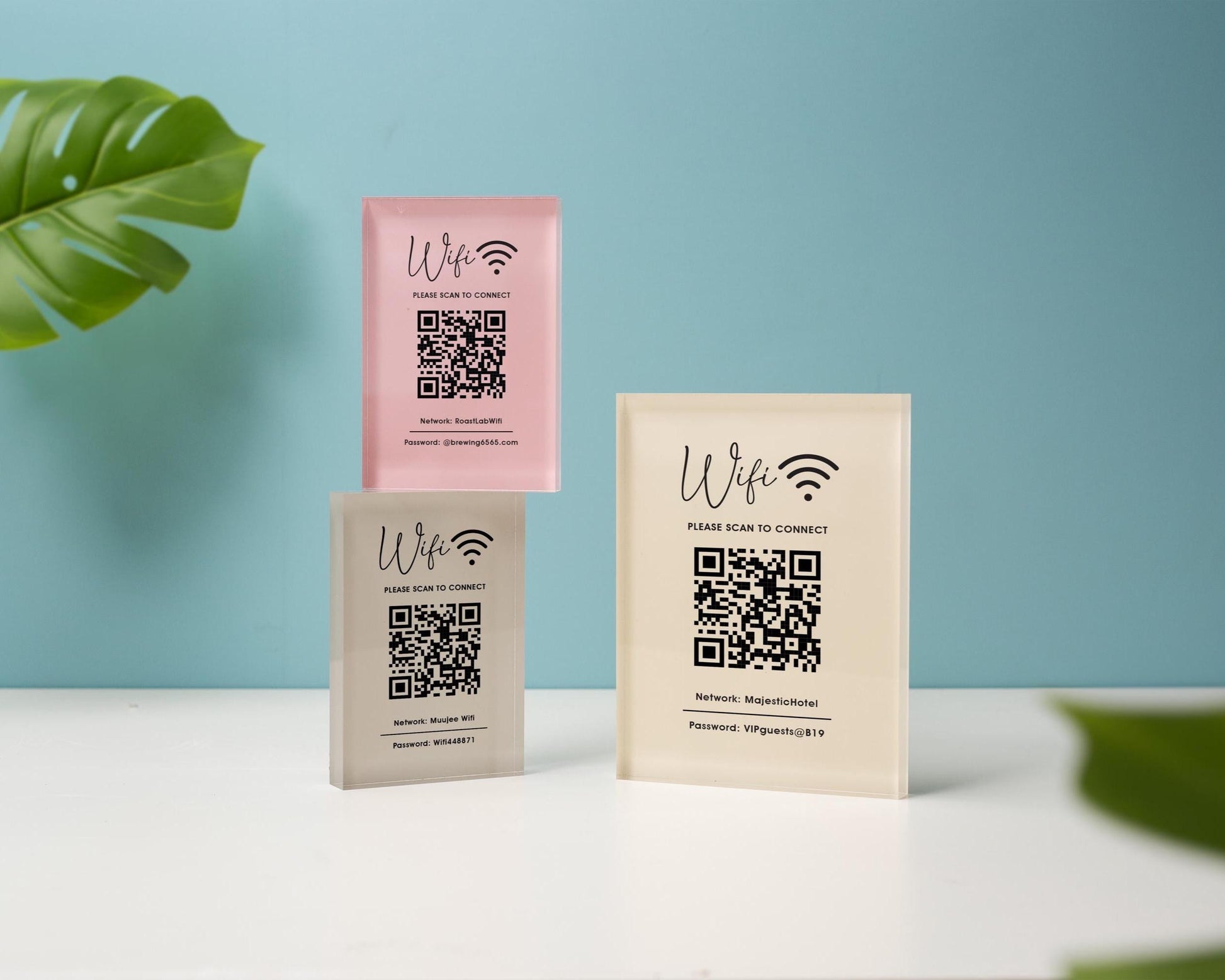 QR Code Wifi Pastel Acrylic Sign (W1) - Custom Network Internet Password Table Signage Hotel Small Business Office Salon Doctor Shop Signs