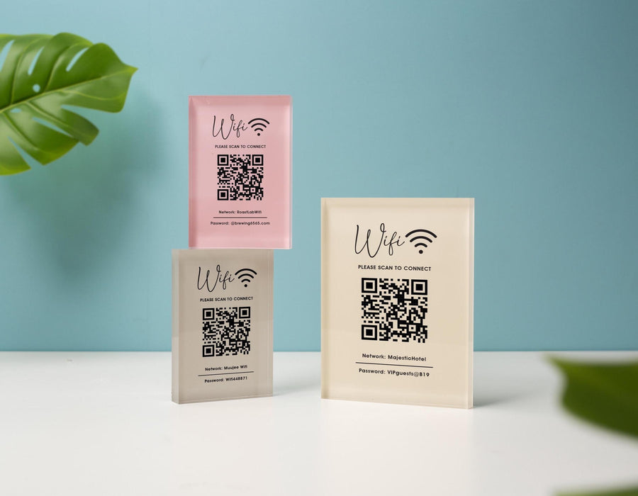 QR Code Wifi Pastel Acrylic Sign (W1) - Custom Network Internet Password Table Signage Hotel Small Business Office Salon Doctor Shop Signs