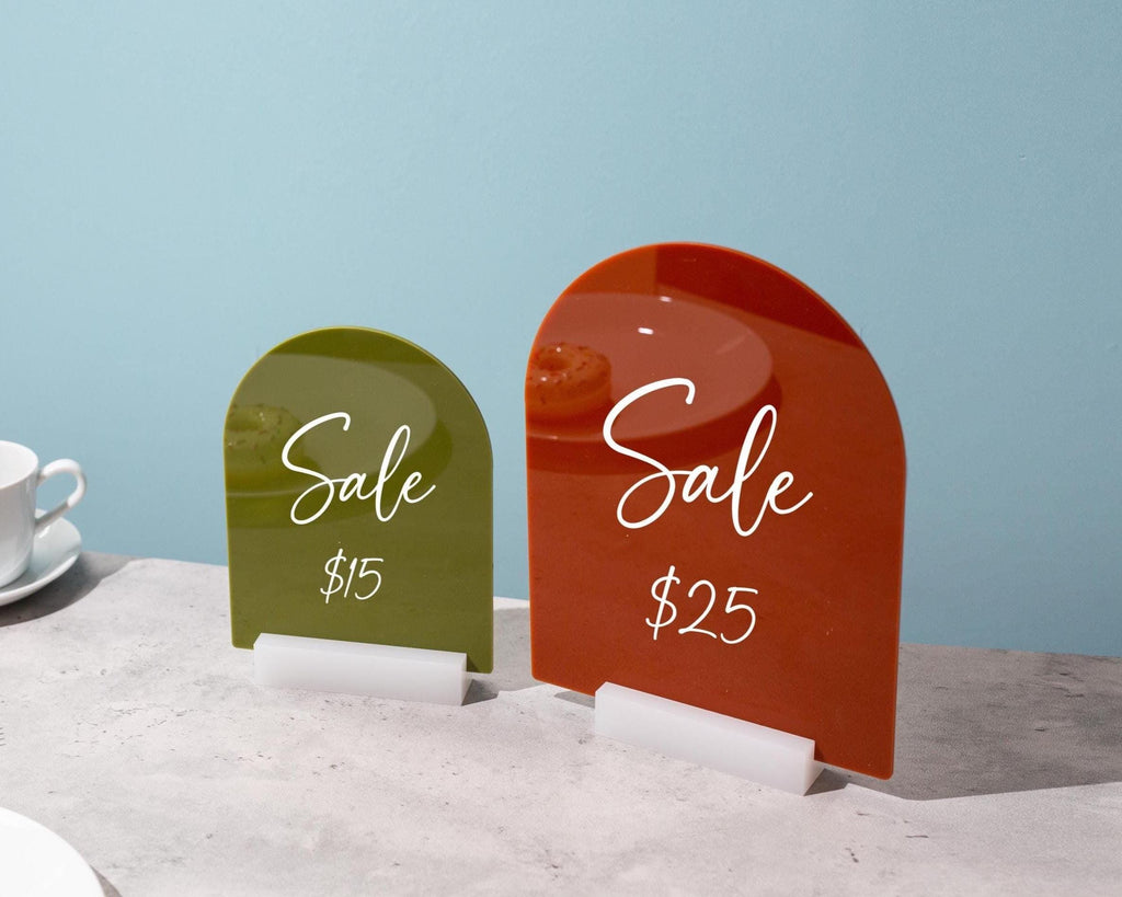 Custom Arch Sign w/ Acrylic Stand - Personalized Text Design Table Top Shop Counter Small Business Sale Show Display Clinic Office Decor