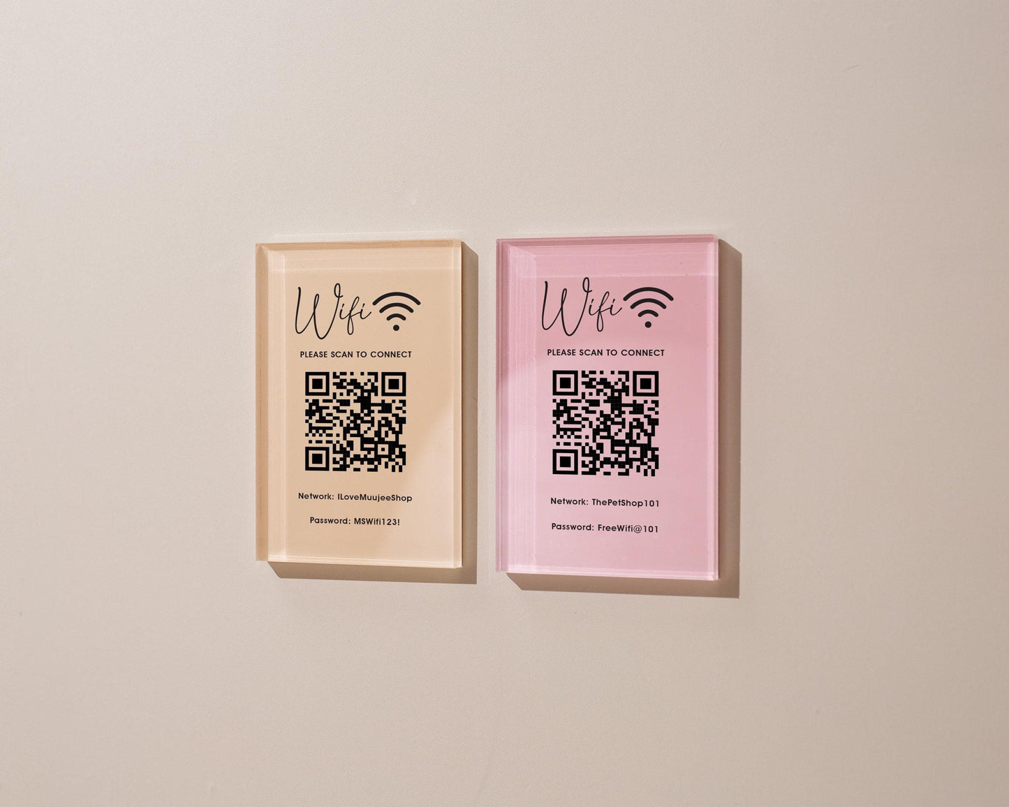 QR Code Wifi Pastel Acrylic Sign (W1) - Custom Network Internet Password Table Signage Hotel Small Business Office Salon Doctor Shop Signs