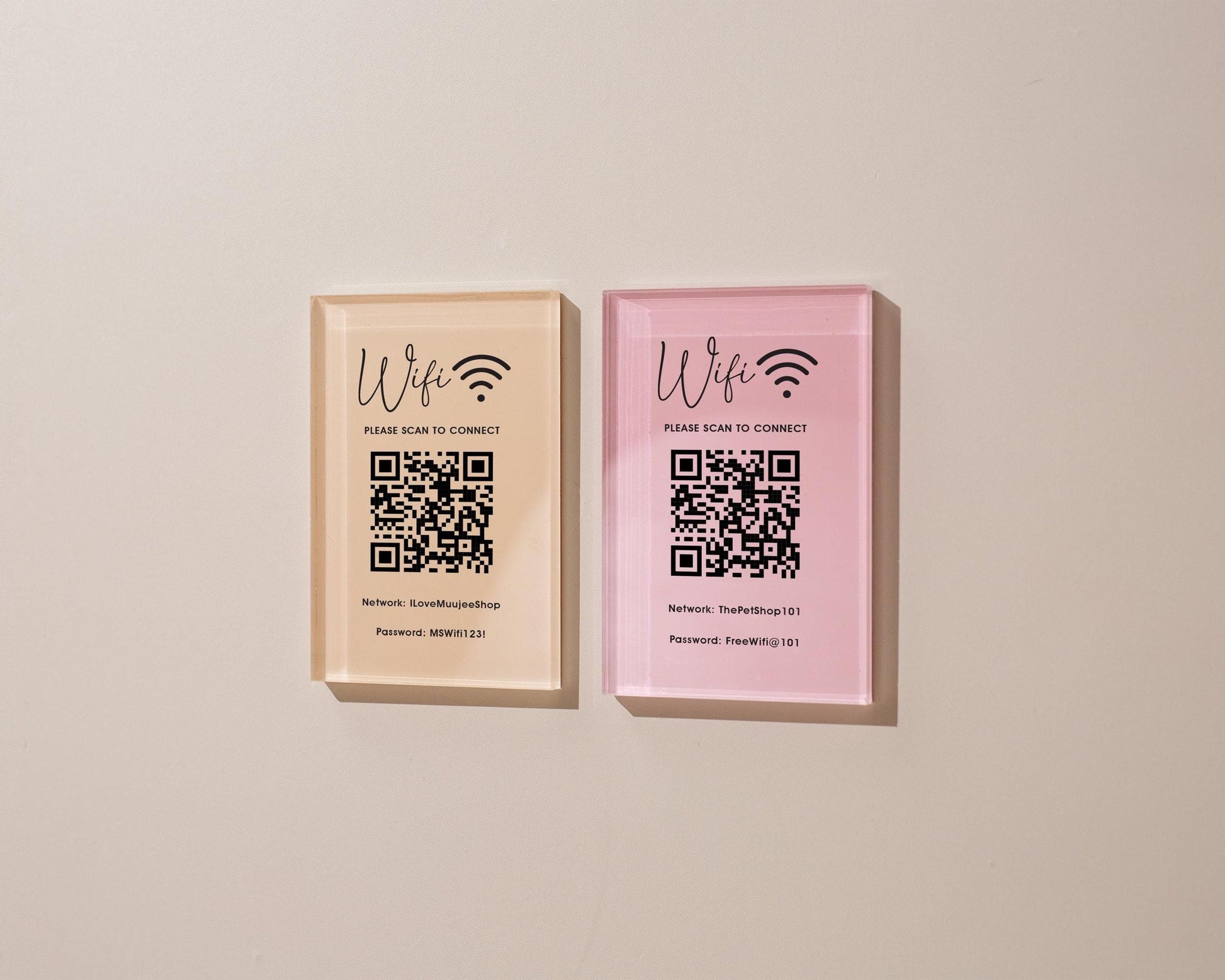 QR Code Wifi Pastel Acrylic Sign (W1) - Custom Network Internet Password Table Signage Hotel Small Business Office Salon Doctor Shop Signs