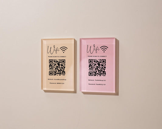 QR Code Wifi Pastel Acrylic Sign (W1) - Custom Network Internet Password Table Signage Hotel Small Business Office Salon Doctor Shop Signs
