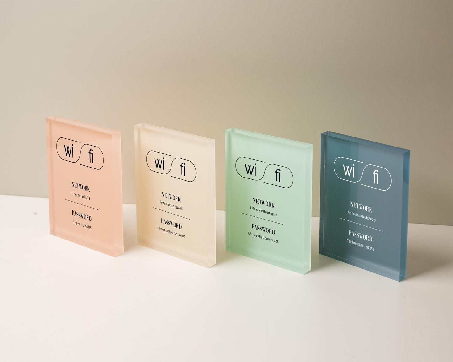 Wifi Pastel Acrylic Sign (W2) - Custom Network Internet Password Table Display Signage Hotel Small Business Office Salon Doctor Shop Signs