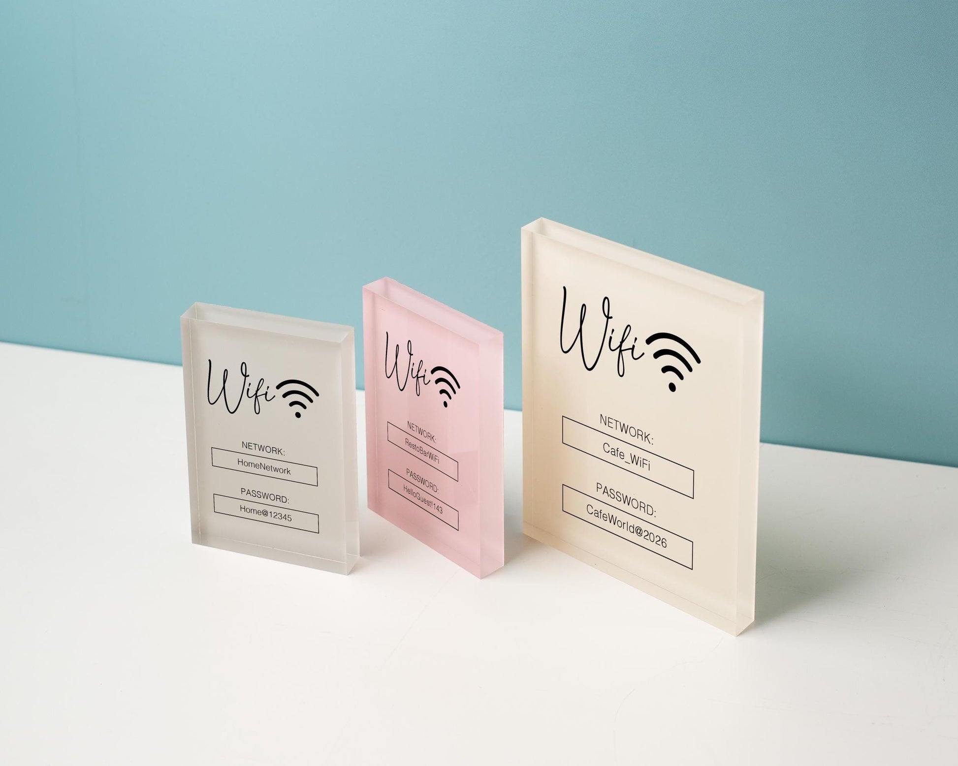 Wifi Pastel Acrylic Sign (W3) - Custom Network Internet Password Table Signage Hotel Small Business Office Salon Doctor Bar Shop Signs