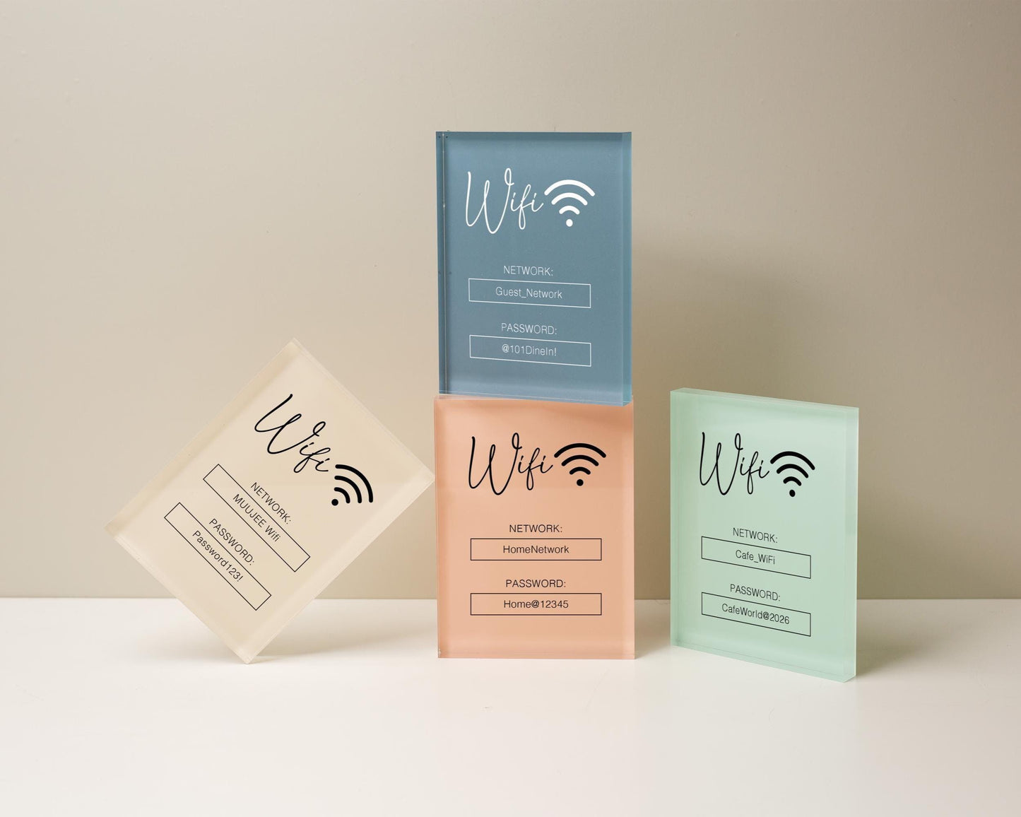 Wifi Pastel Acrylic Sign (W3) - Custom Network Internet Password Table Signage Hotel Small Business Office Salon Doctor Bar Shop Signs