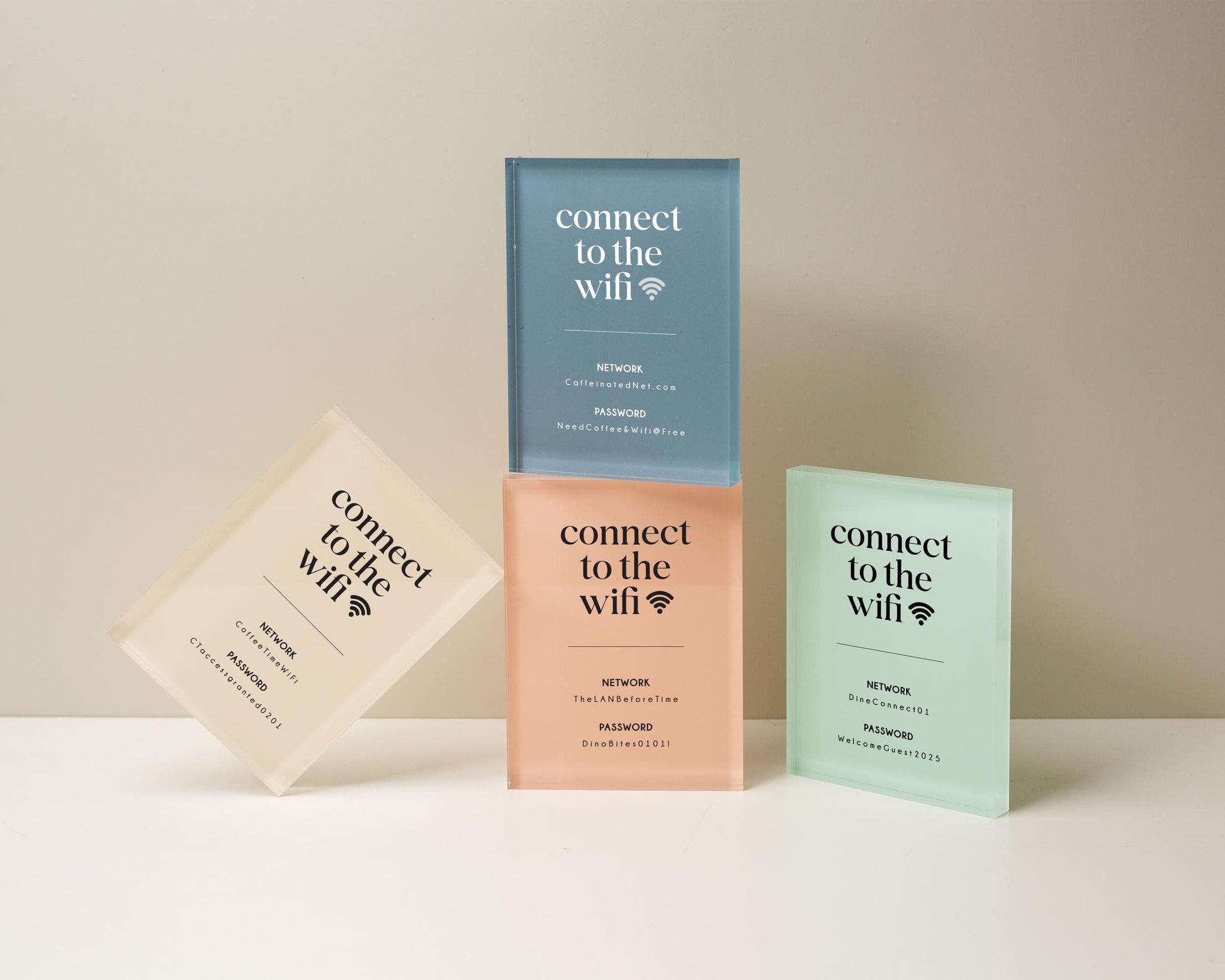 Wifi Pastel Acrylic Sign (W6) - Custom Network Internet Password Table Signage Hotel Small Business Office Salon Doctor Bar Shop Signs