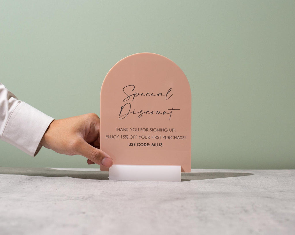 Custom Arch Sign w/ Acrylic Stand - Personalized Text Design Table Top Shop Counter Small Business Sale Show Display Clinic Office Decor