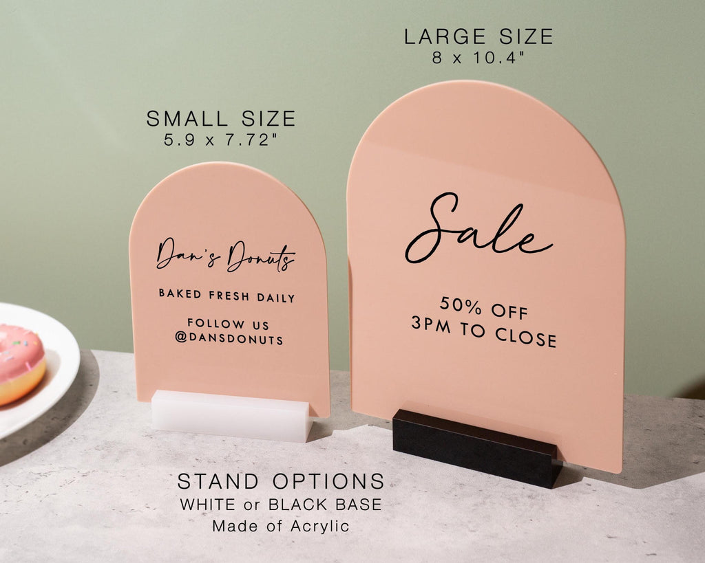 Custom Arch Sign w/ Acrylic Stand - Personalized Text Design Table Top Shop Counter Small Business Sale Show Display Clinic Office Decor