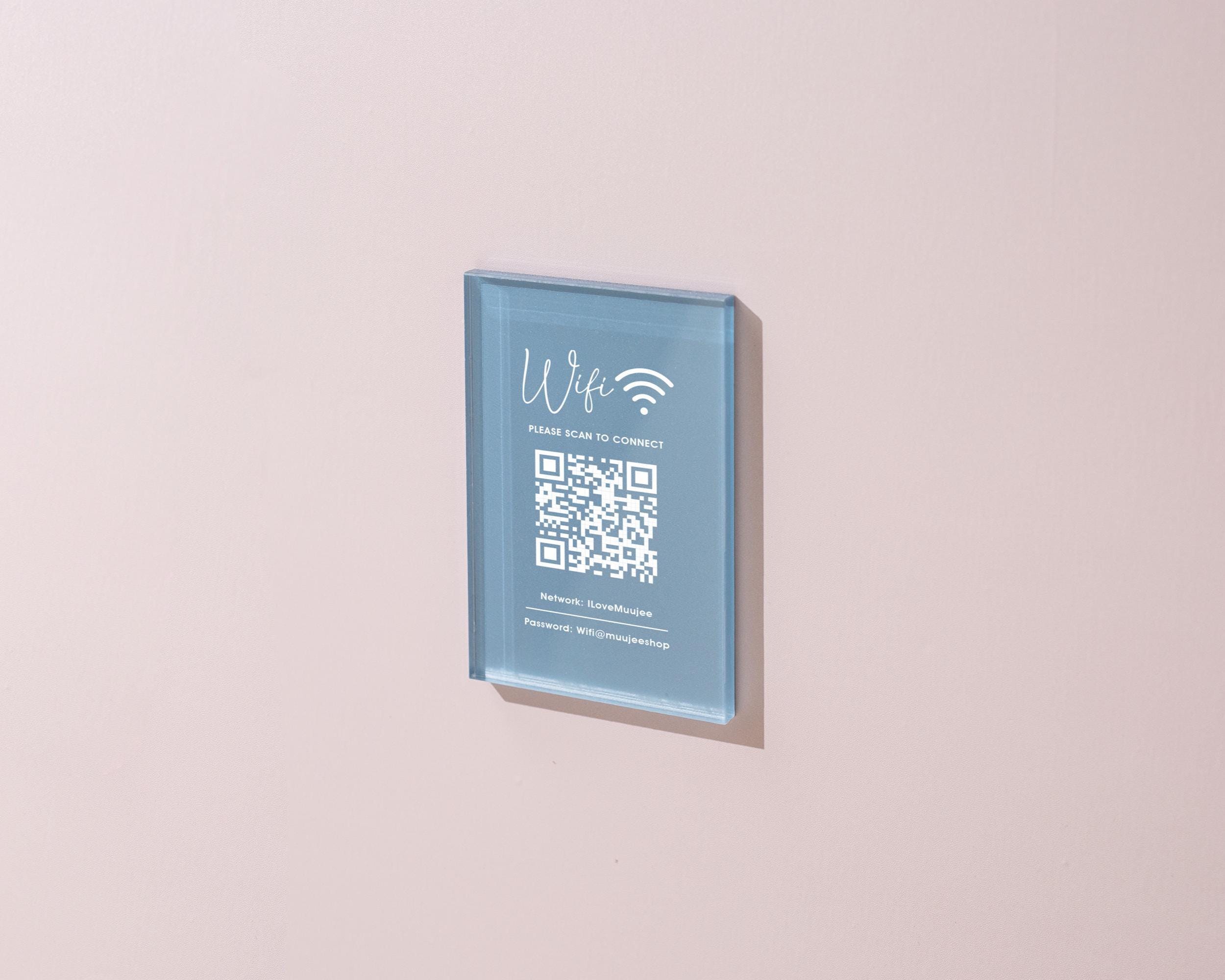QR Code Wifi Pastel Acrylic Sign (W1) - Custom Network Internet Password Table Signage Hotel Small Business Office Salon Doctor Shop Signs