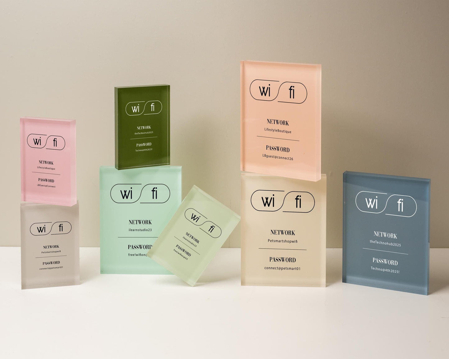 Wifi Pastel Acrylic Sign (W2) - Custom Network Internet Password Table Display Signage Hotel Small Business Office Salon Doctor Shop Signs