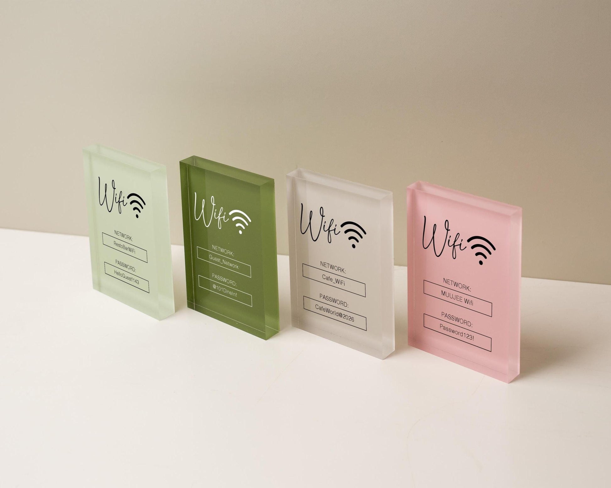 Wifi Pastel Acrylic Sign (W3) - Custom Network Internet Password Table Signage Hotel Small Business Office Salon Doctor Bar Shop Signs