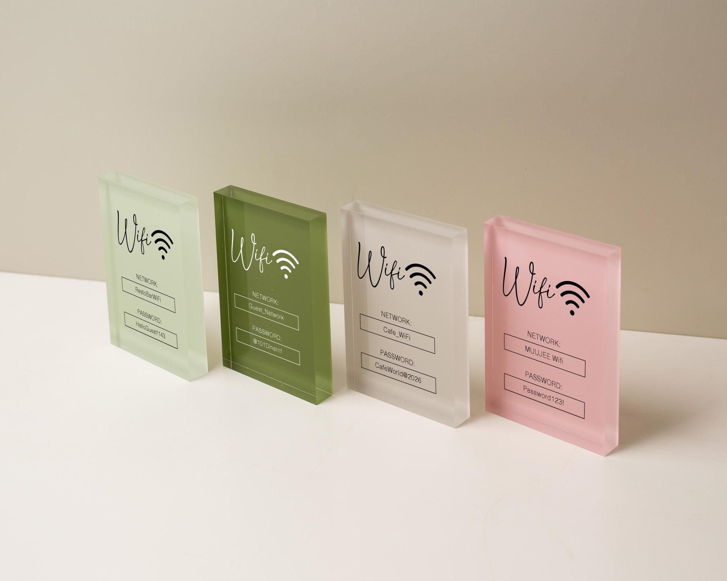 Wifi Pastel Acrylic Sign (W3) - Custom Network Internet Password Table Signage Hotel Small Business Office Salon Doctor Bar Shop Signs