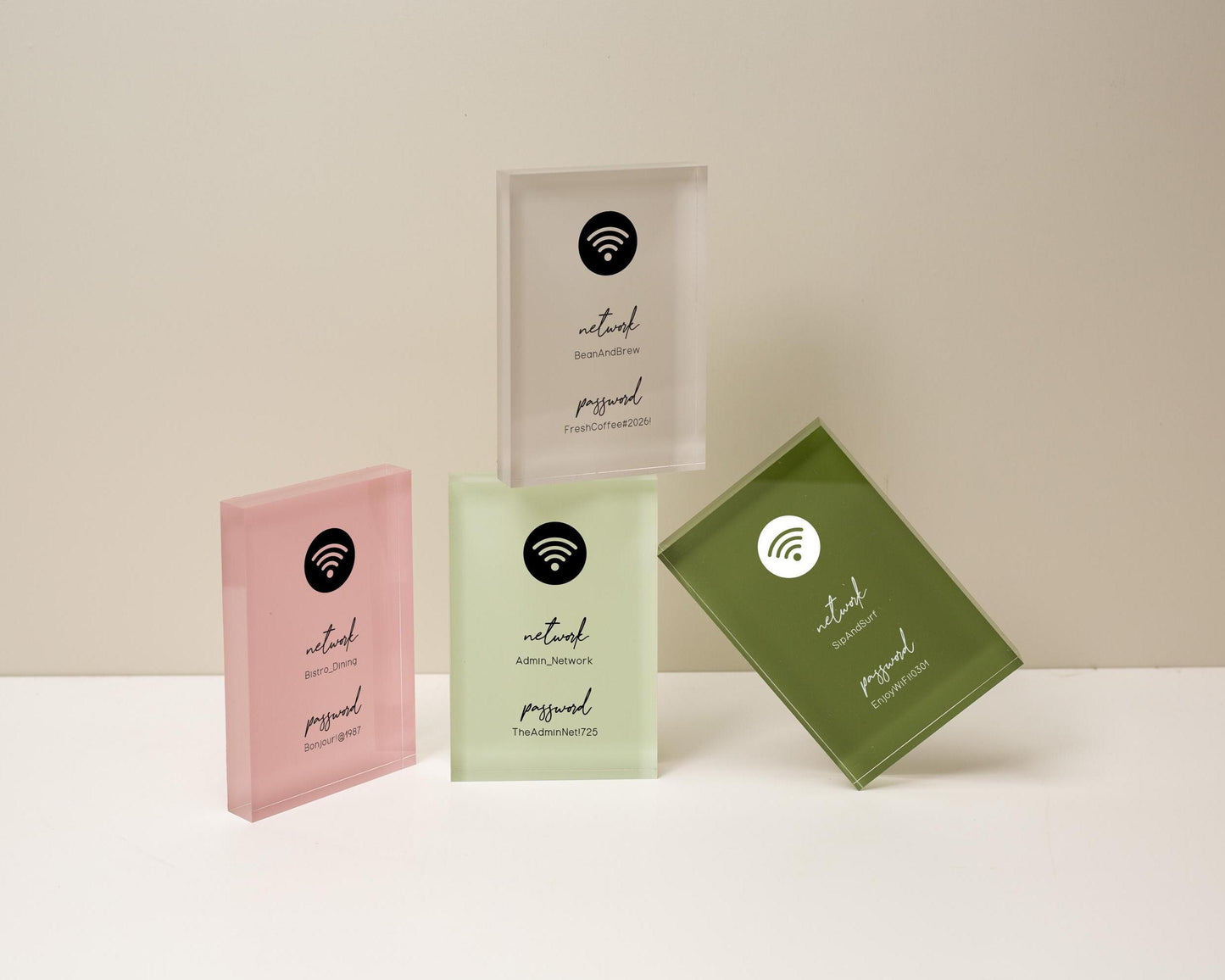 Wifi Pastel Acrylic Sign (W4) - Custom Network Internet Password Table Signage Hotel Small Business Office Salon Doctor Bar Shop Signs