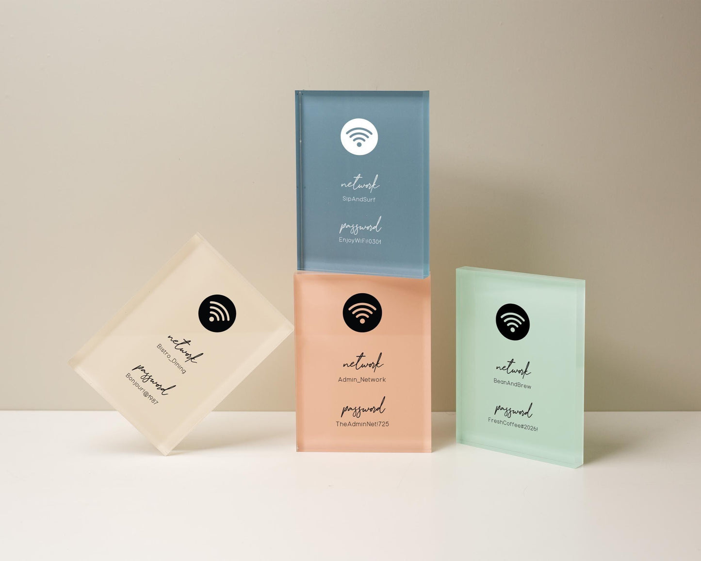 Wifi Pastel Acrylic Sign (W4) - Custom Network Internet Password Table Signage Hotel Small Business Office Salon Doctor Bar Shop Signs