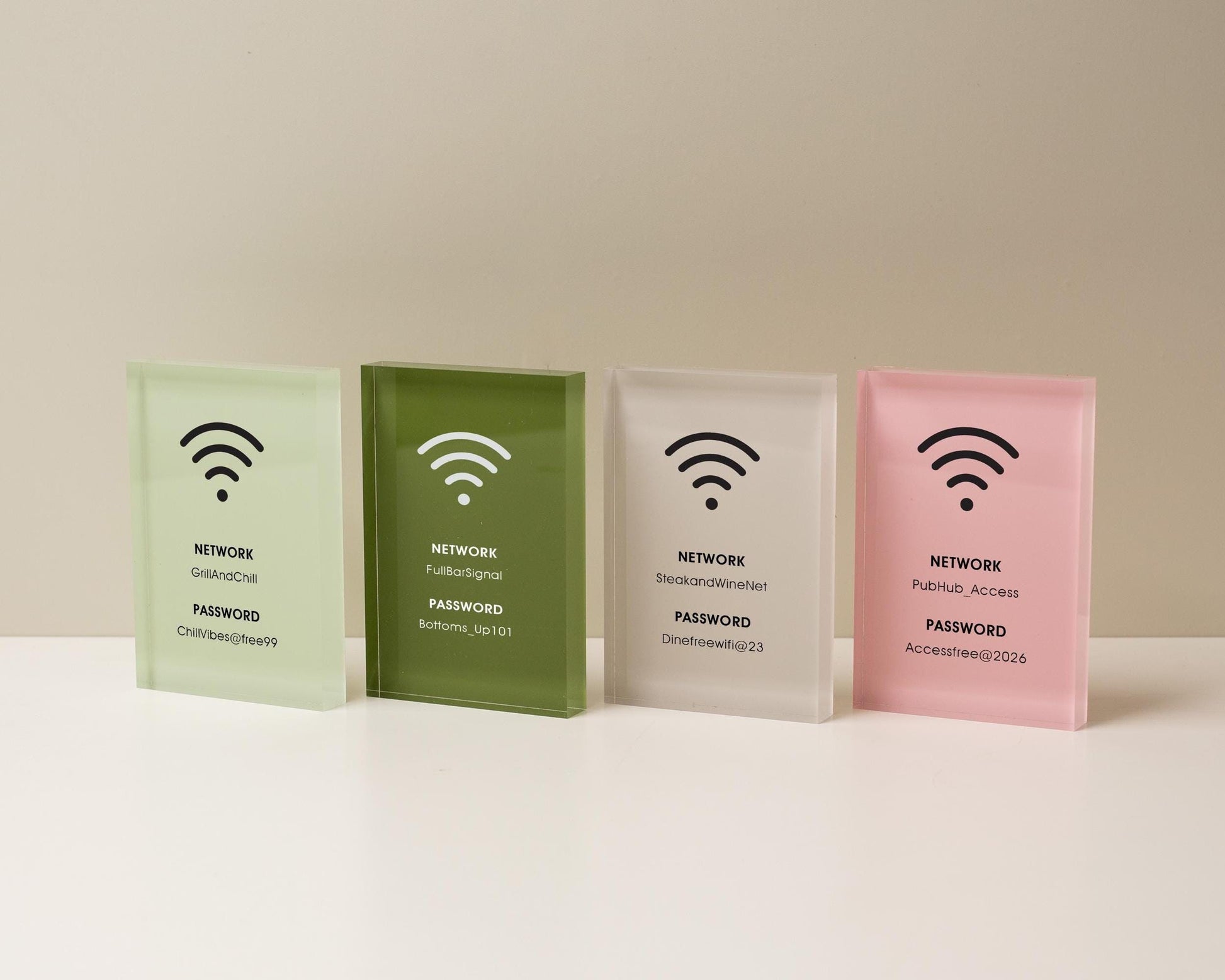 Wifi Pastel Acrylic Sign (W5) - Custom Network Internet Password Table Signage Hotel Small Business Office Salon Doctor Bar Shop Signs