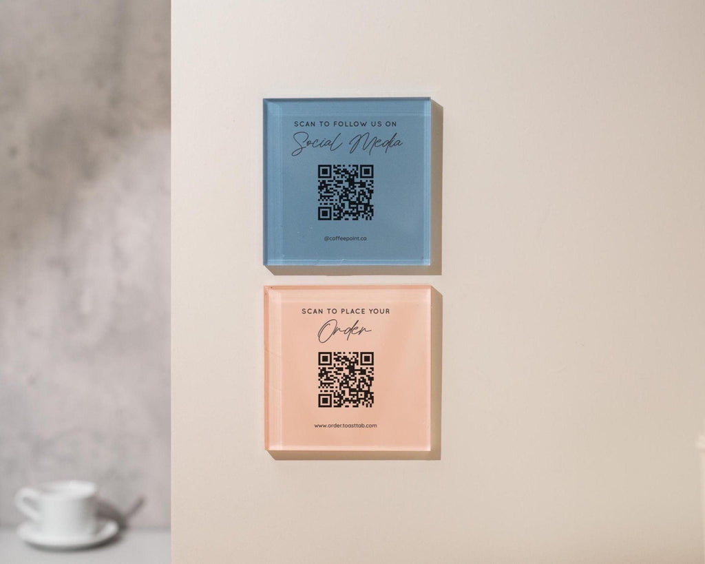 Square Pastel Wall QR Sign (D4) - 6x6" Custom Stick On Scannable Door Wall QR Code Menu & Social Media Sign for Business Shop Restaurant