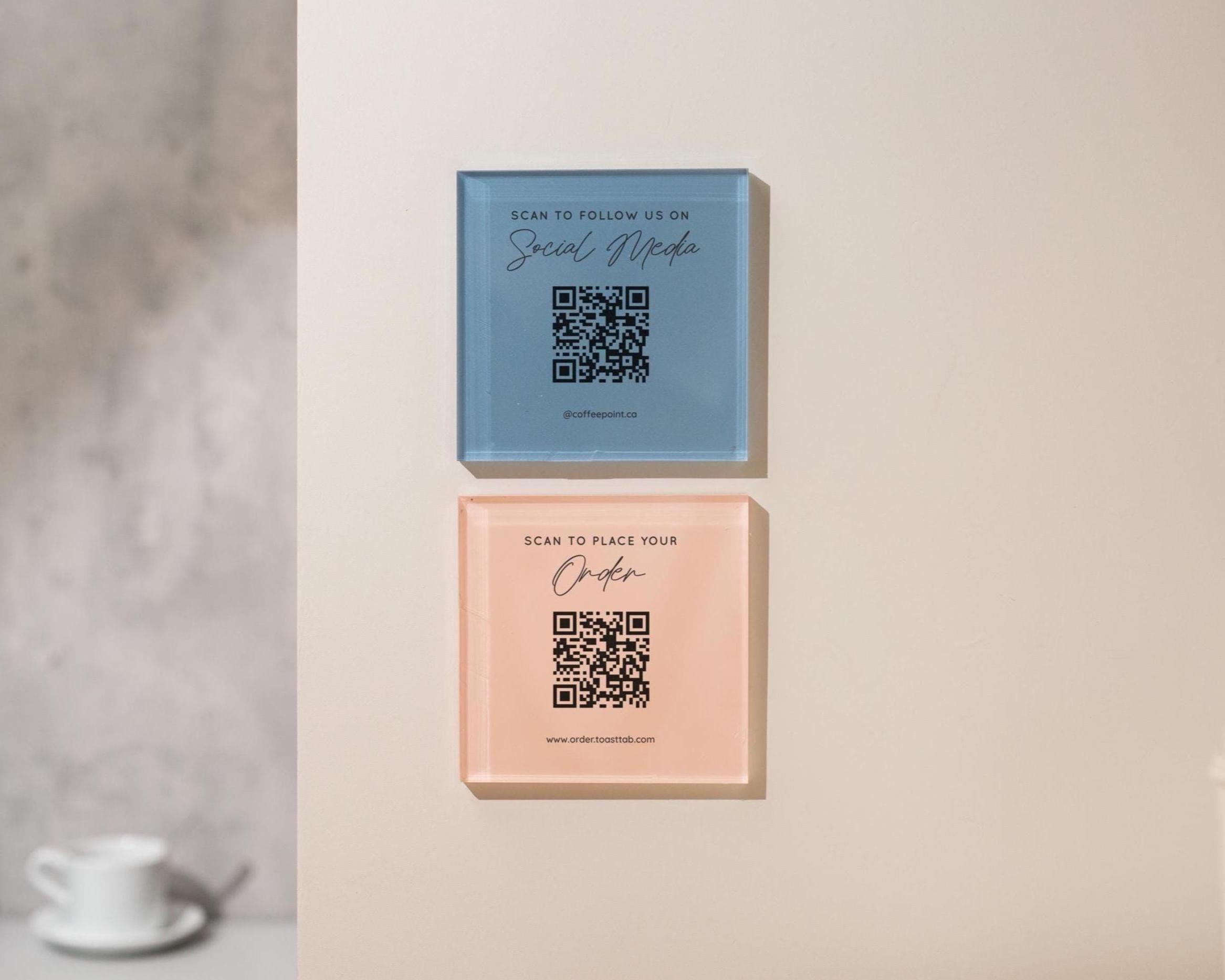 Square Pastel Wall QR Sign (D4) - 6x6" Custom Stick On Scannable Door Wall QR Code Menu & Social Media Sign for Business Shop Restaurant
