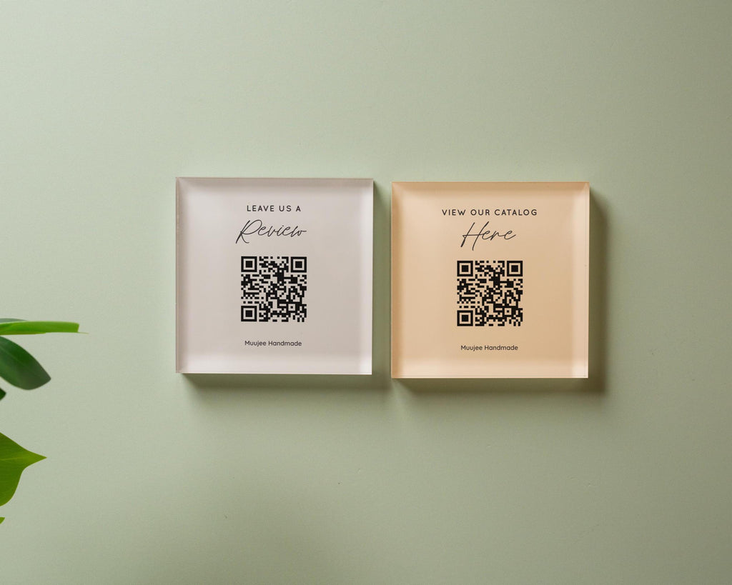 Square Pastel Wall QR Sign (D4) - 6x6" Custom Stick On Scannable Door Wall QR Code Menu & Social Media Sign for Business Shop Restaurant