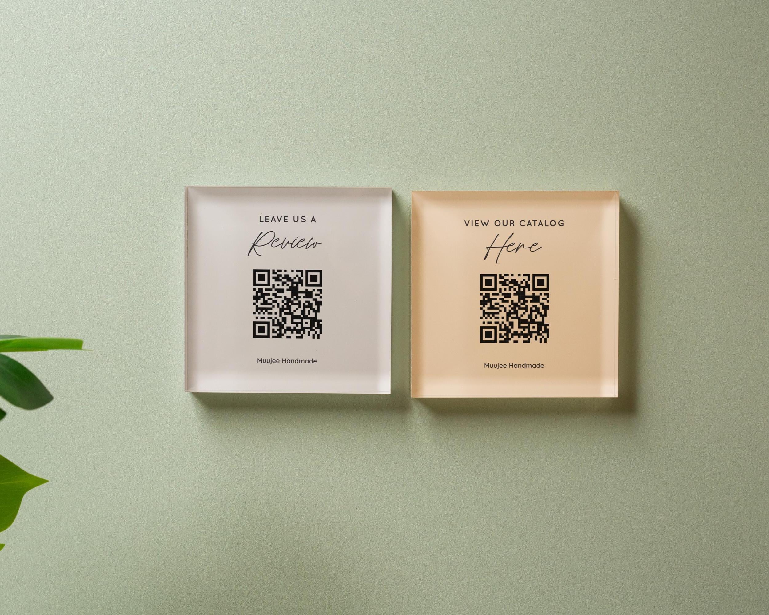 Square Pastel Wall QR Sign (D4) - 6x6" Custom Stick On Scannable Door Wall QR Code Menu & Social Media Sign for Business Shop Restaurant