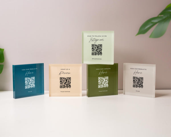 Square Pastel Wall QR Sign (D4) - 6x6" Custom Stick On Scannable Door Wall QR Code Menu & Social Media Sign for Business Shop Restaurant