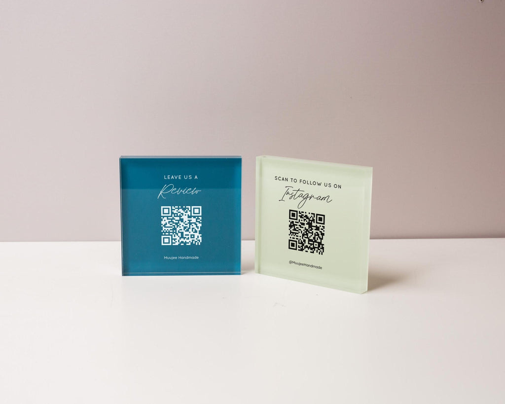 Square Pastel Wall QR Sign (D4) - 6x6" Custom Stick On Scannable Door Wall QR Code Menu & Social Media Sign for Business Shop Restaurant