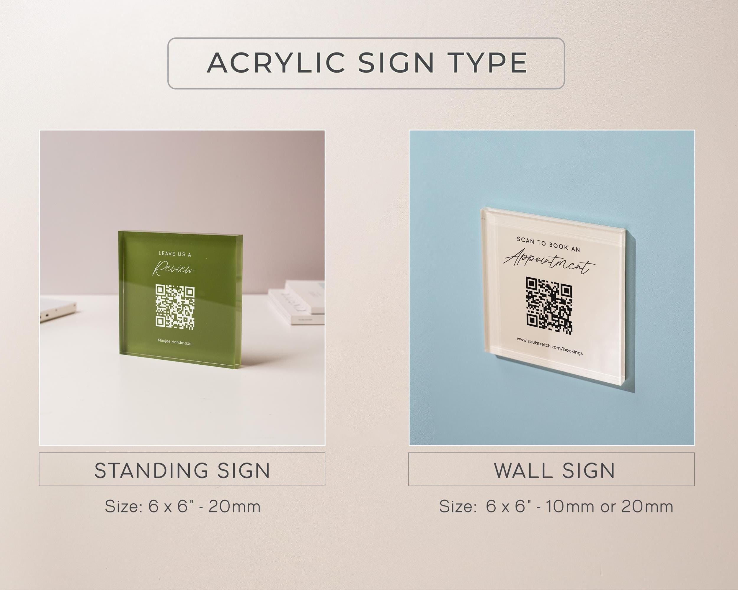 Square Pastel Wall QR Sign (D4) - 6x6" Custom Stick On Scannable Door Wall QR Code Menu & Social Media Sign for Business Shop Restaurant