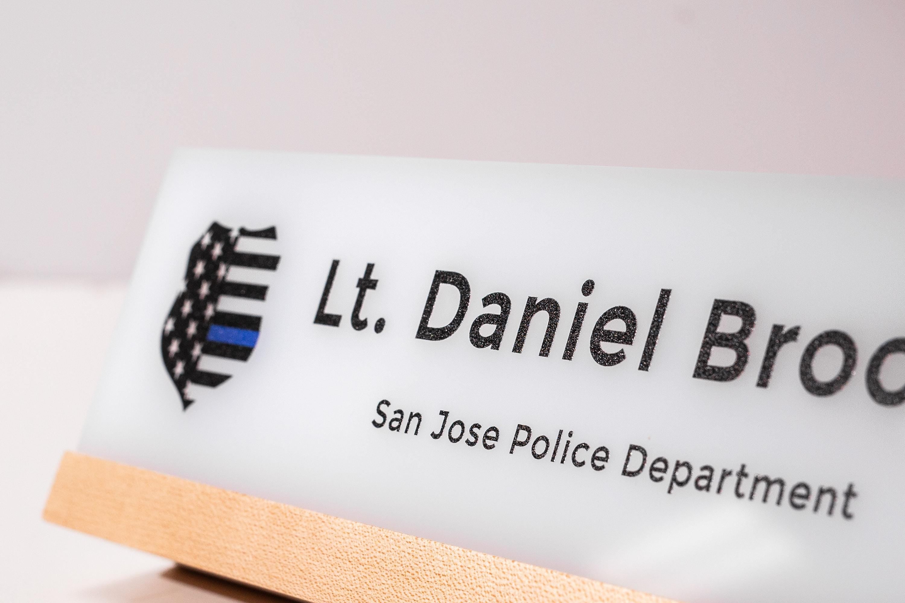 Personalized Acrylic Name Block w/ Logo (D1) - Law Enforcement Desk Sign, Police Academy Graduation, Appreciation Gift for Deputy Officer