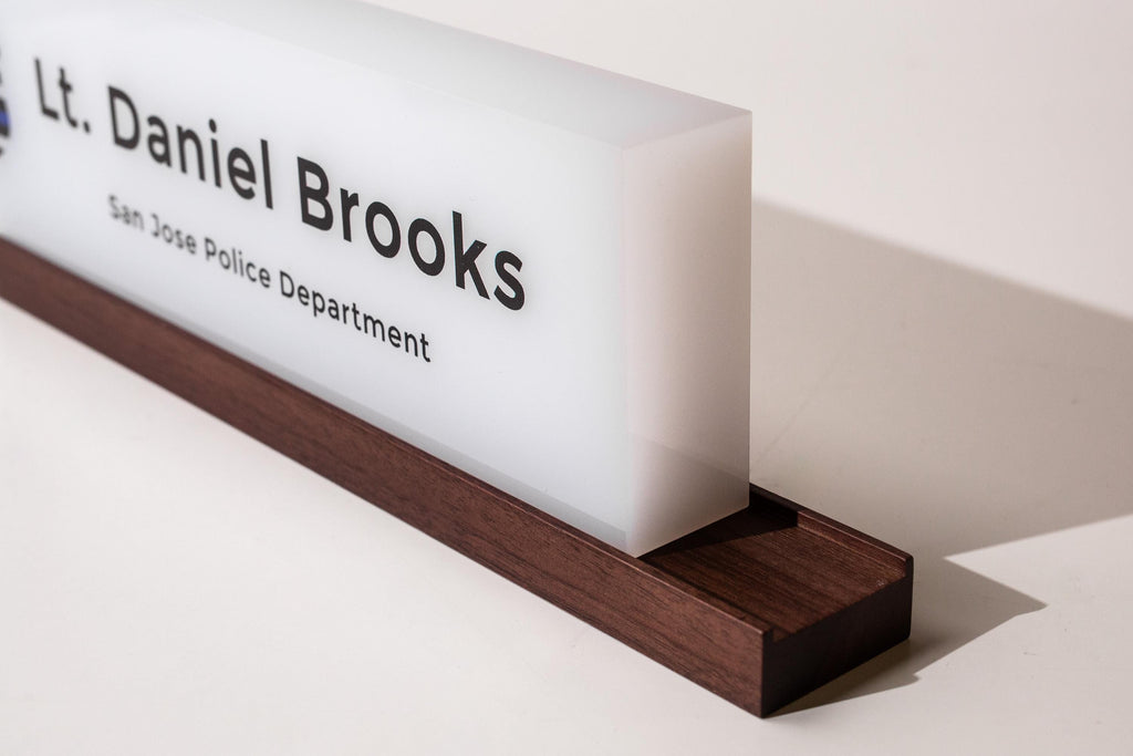 Personalized Acrylic Name Block w/ Logo (D1) - Law Enforcement Desk Sign, Police Academy Graduation, Appreciation Gift for Deputy Officer