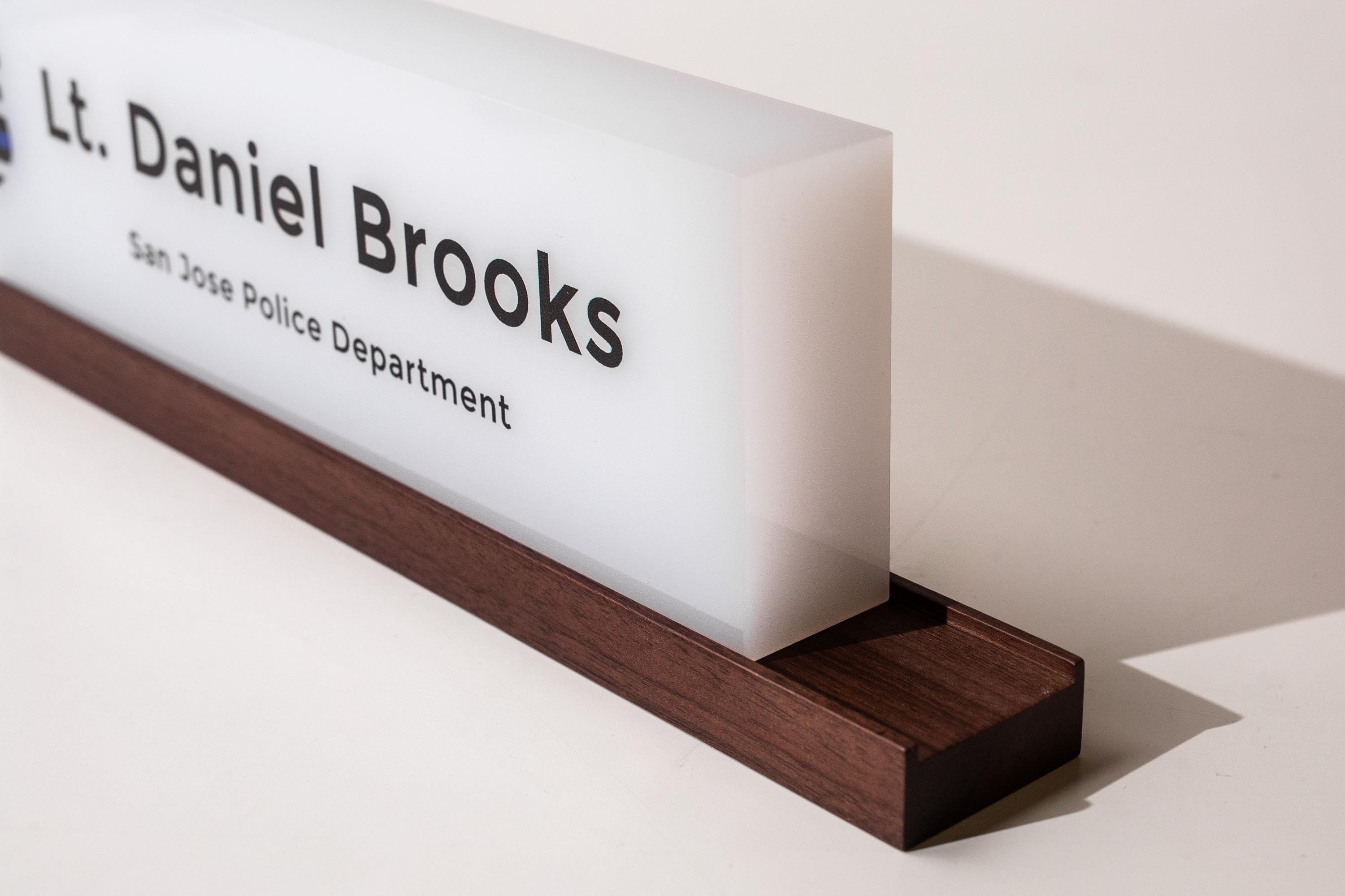 Personalized Acrylic Name Block w/ Logo (D1) - Law Enforcement Desk Sign, Police Academy Graduation, Appreciation Gift for Deputy Officer