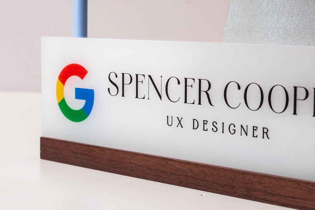 Personalized Acrylic Name Block w/ Logo (D5) - Company Office Decor, Manager Boss CEO Executive Desk Sign, Coworker Employee Promotion Gift