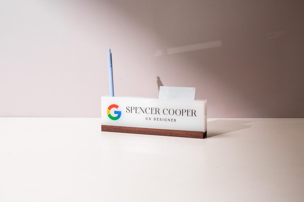 Personalized Acrylic Name Block w/ Logo (D5) - Company Office Decor, Manager Boss CEO Executive Desk Sign, Coworker Employee Promotion Gift