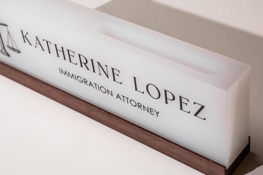 Personalized Acrylic Name Block w/ Logo (D4) - Attorney Judge Office Desk Sign, Lawyer Appreciation Gift, Juris Doctor Law School Graduation