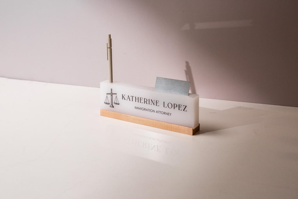 Personalized Acrylic Name Block w/ Logo (D4) - Attorney Judge Office Desk Sign, Lawyer Appreciation Gift, Juris Doctor Law School Graduation