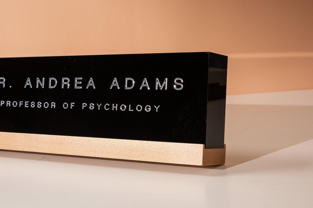 Black Acrylic Foil Name Block - Personalized Custom Gold Silver Text Job Title Plaque Office Table Desk Business Decor Staff Sign Gift
