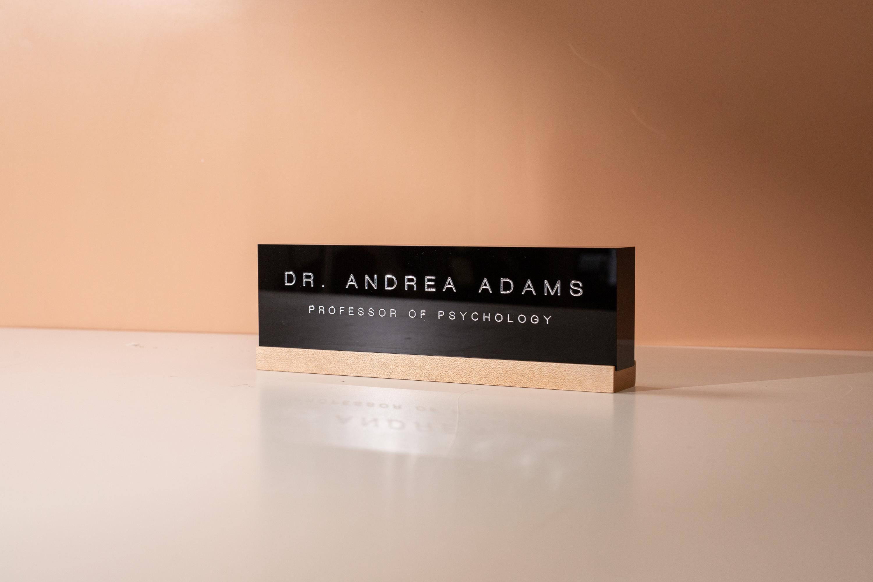 Black Acrylic Foil Name Block - Personalized Custom Gold Silver Text Job Title Plaque Office Table Desk Business Decor Staff Sign Gift