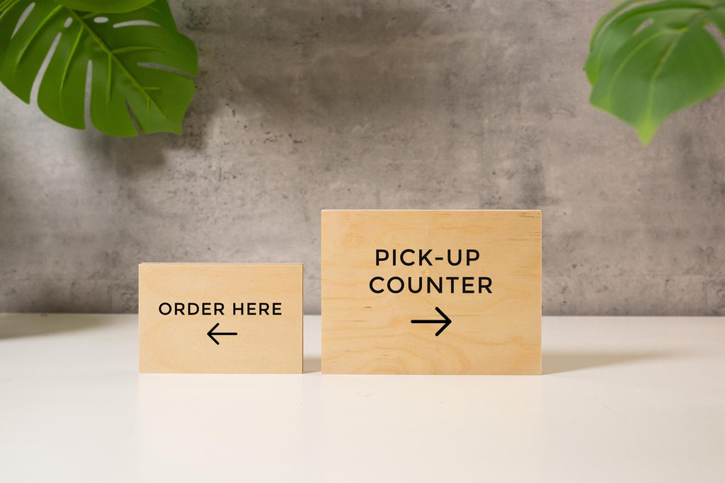 4x6 Birch Plywood Sign (D2) - Your Text On Wooden Plate, Custom Signs for Desk or Wall, Guests Shop Office Business Directional Arrow Signs
