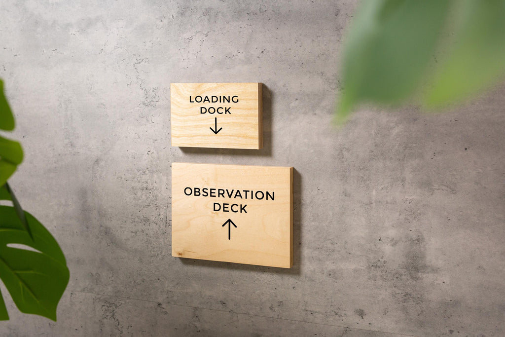 4x6 Birch Plywood Sign (D2) - Your Text On Wooden Plate, Custom Signs for Desk or Wall, Guests Shop Office Business Directional Arrow Signs