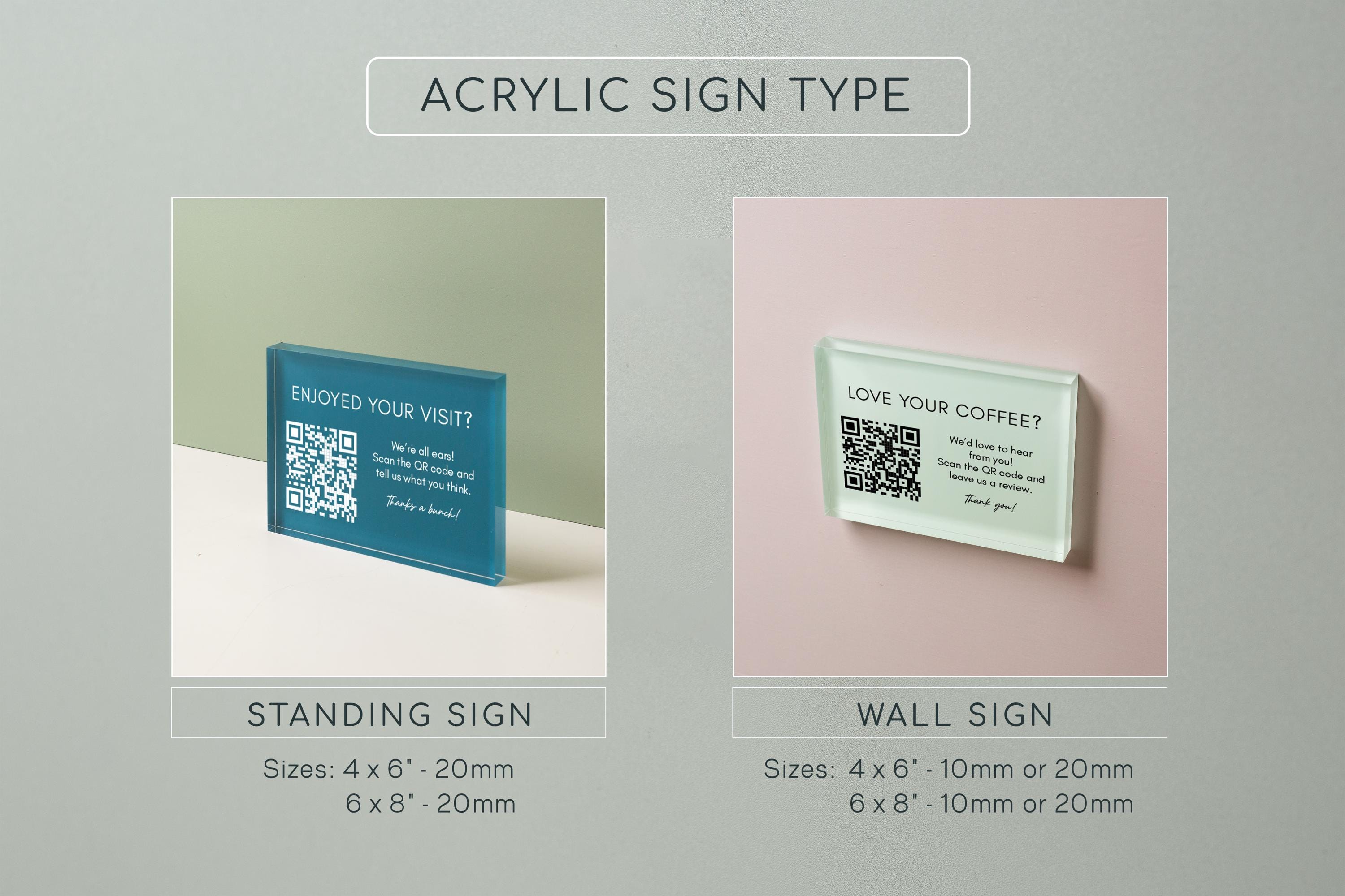 Pastel Acrylic QR Code Text Sign (D3) - Custom Signage Office Business Doctor Hotel Rental Building Scan to Website Social Media Review Tip