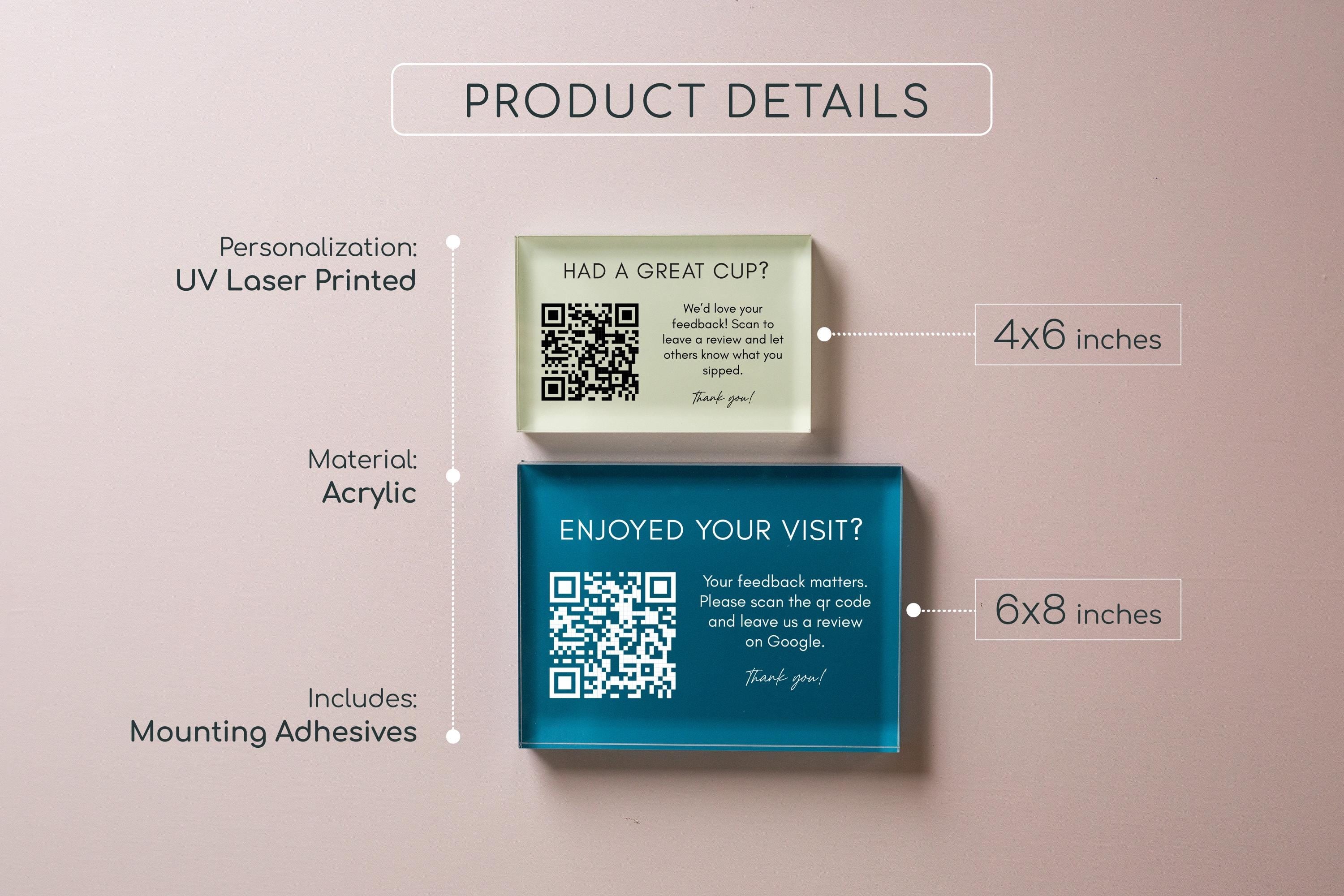 Pastel Acrylic QR Code Text Sign (D3) - Custom Signage Office Business Doctor Hotel Rental Building Scan to Website Social Media Review Tip