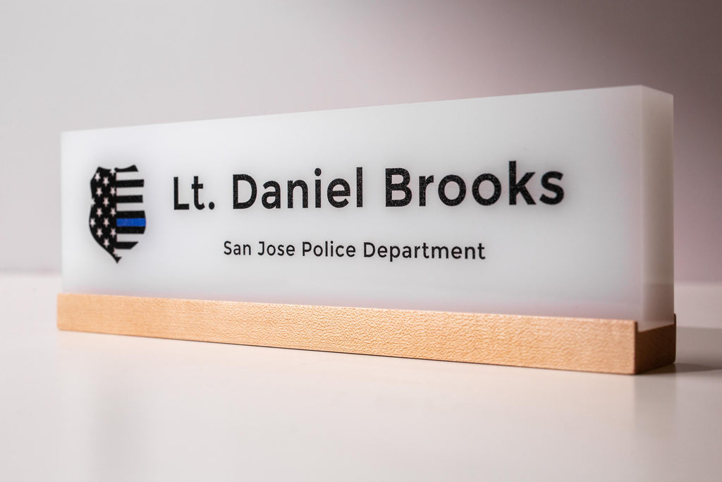 Personalized Acrylic Name Block w/ Logo (D1) - Law Enforcement Desk Sign, Police Academy Graduation, Appreciation Gift for Deputy Officer
