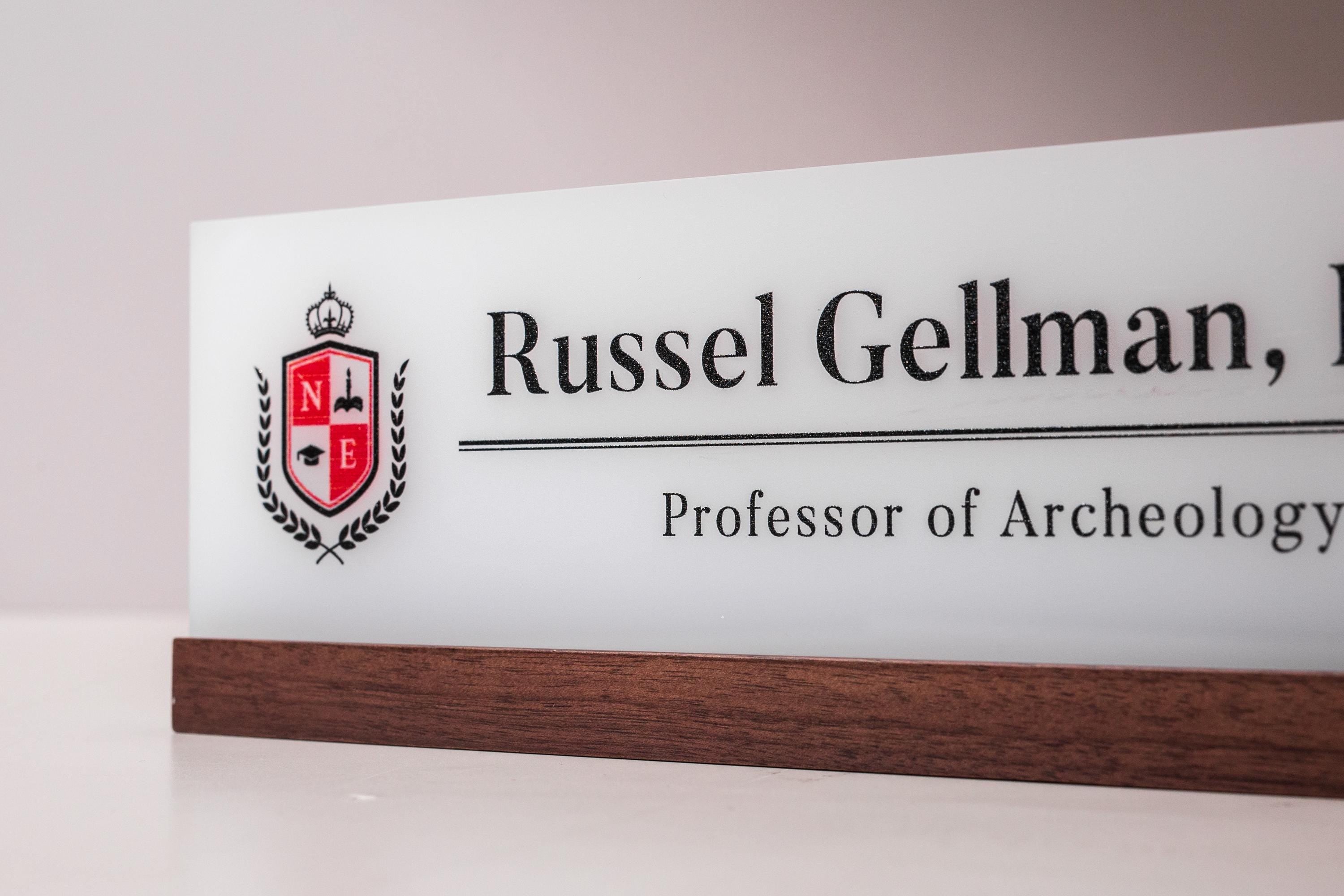 Personalized Acrylic Name Block w/ Logo (D3) - Job Sign Professor School University Teacher Desk Decor Graduation Gift for Doctorate Masters